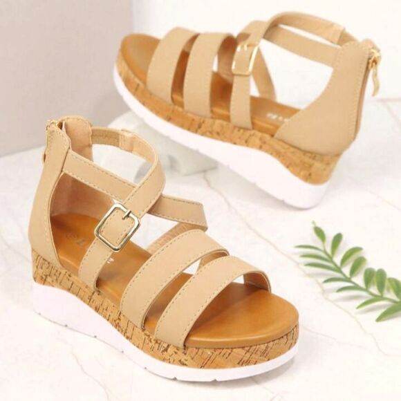 GIRLS OPEN TOE CORK  MULTI STRAP SANDALS - Picture 13 of 13